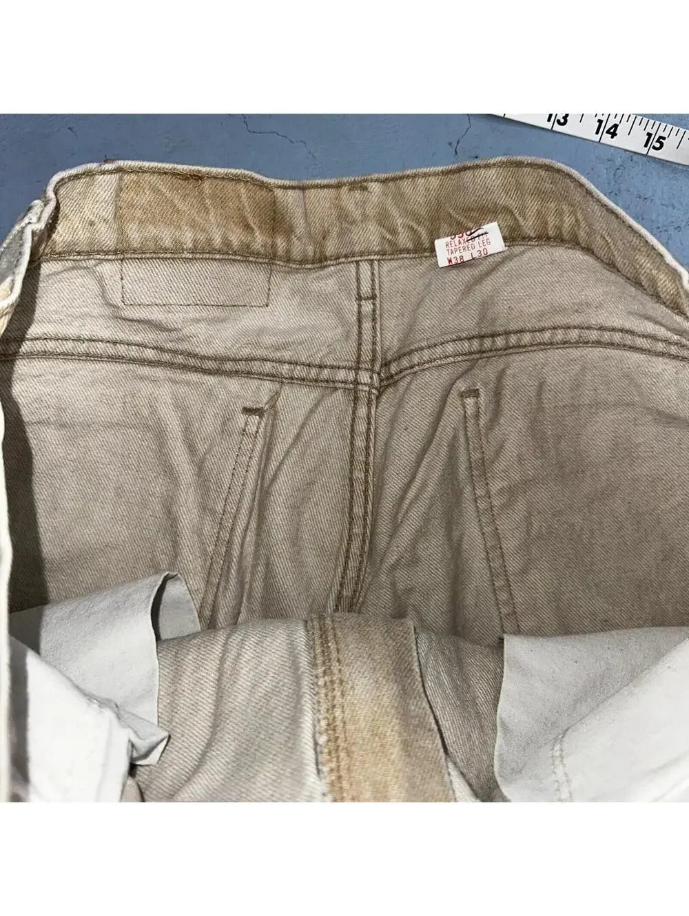 Levis 550 Vintage 90s USA Orange Tab Relaxed Tapered Leg Beige Tan Jeans 38x30